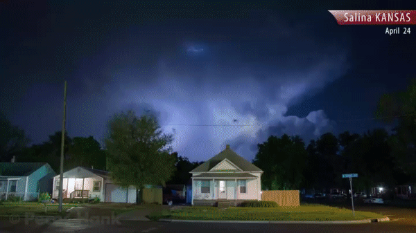 gif of a thunderstorm moving over various locations in Salina, Kansas.